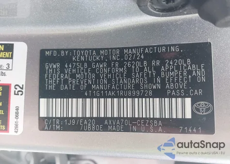 2024 Toyota Camry Se z USA, uszkodzony, nr VIN 4T1G11AK1RU899728